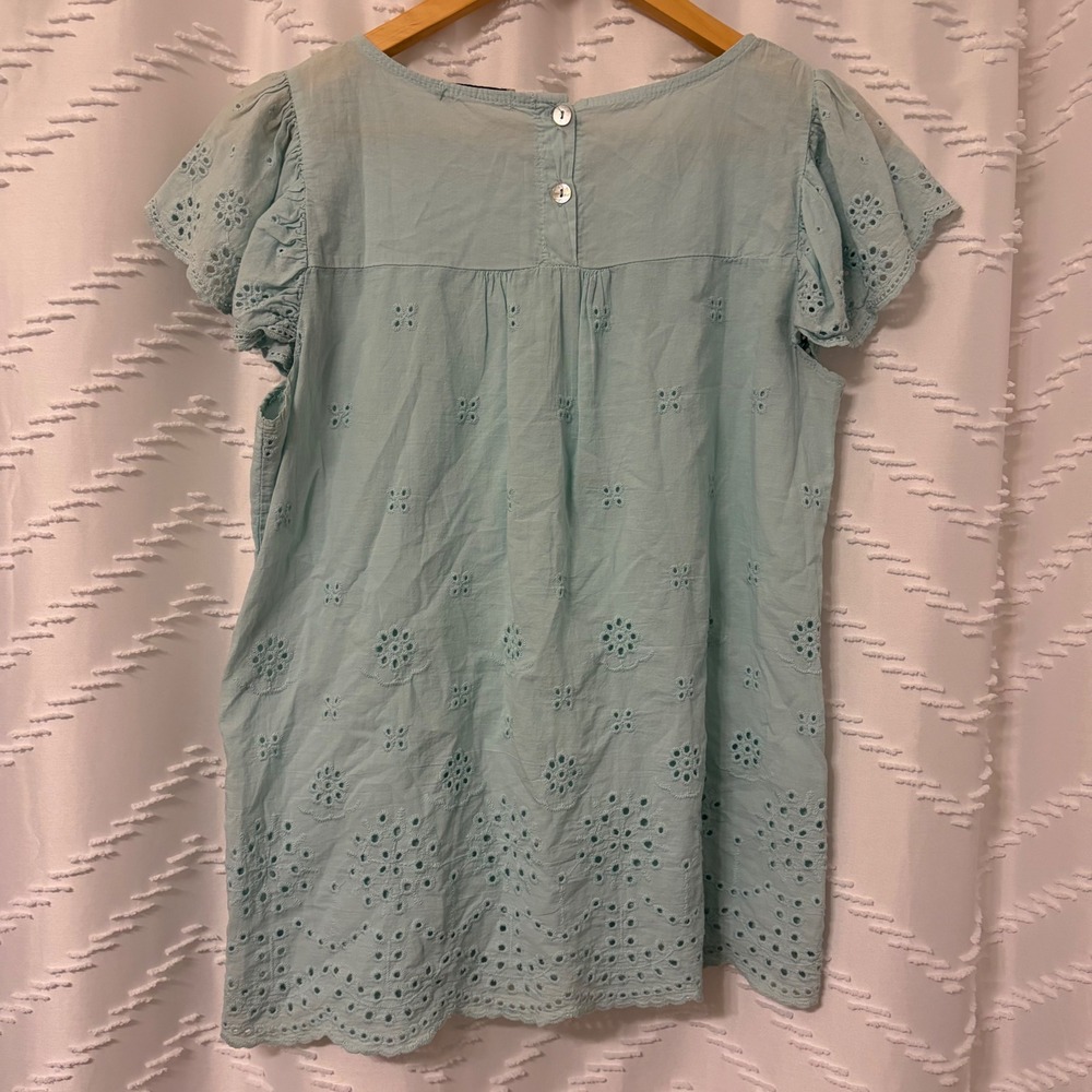 Valentina Naldi Italy Light Blue Eyelet Cotton Flutter Sleeve Blouse Small 20964 - Picture 2 of 5